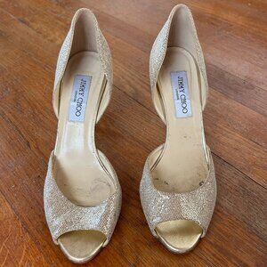 Jimmy Choo Gold Metallic Open-Toe Heels Size Size 38 (7.5)